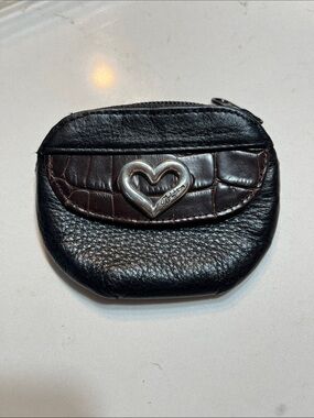 Brighton Black & Brown Leather Heart Zip Coin Pouch